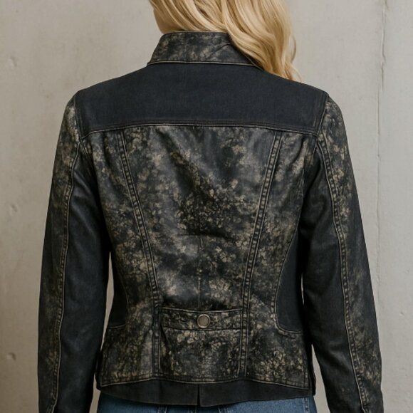 H-D Black Leather Denim Jacket Sexy Moto Biker Riding Women's Medium Harley - Picture 8 of 16